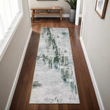 2' X 8' Silver Grey Teal Blue And Charcoal Abstract Printed Stain Resistant Non Skid Runner Rug - Homeroots - Flyclothing LLC