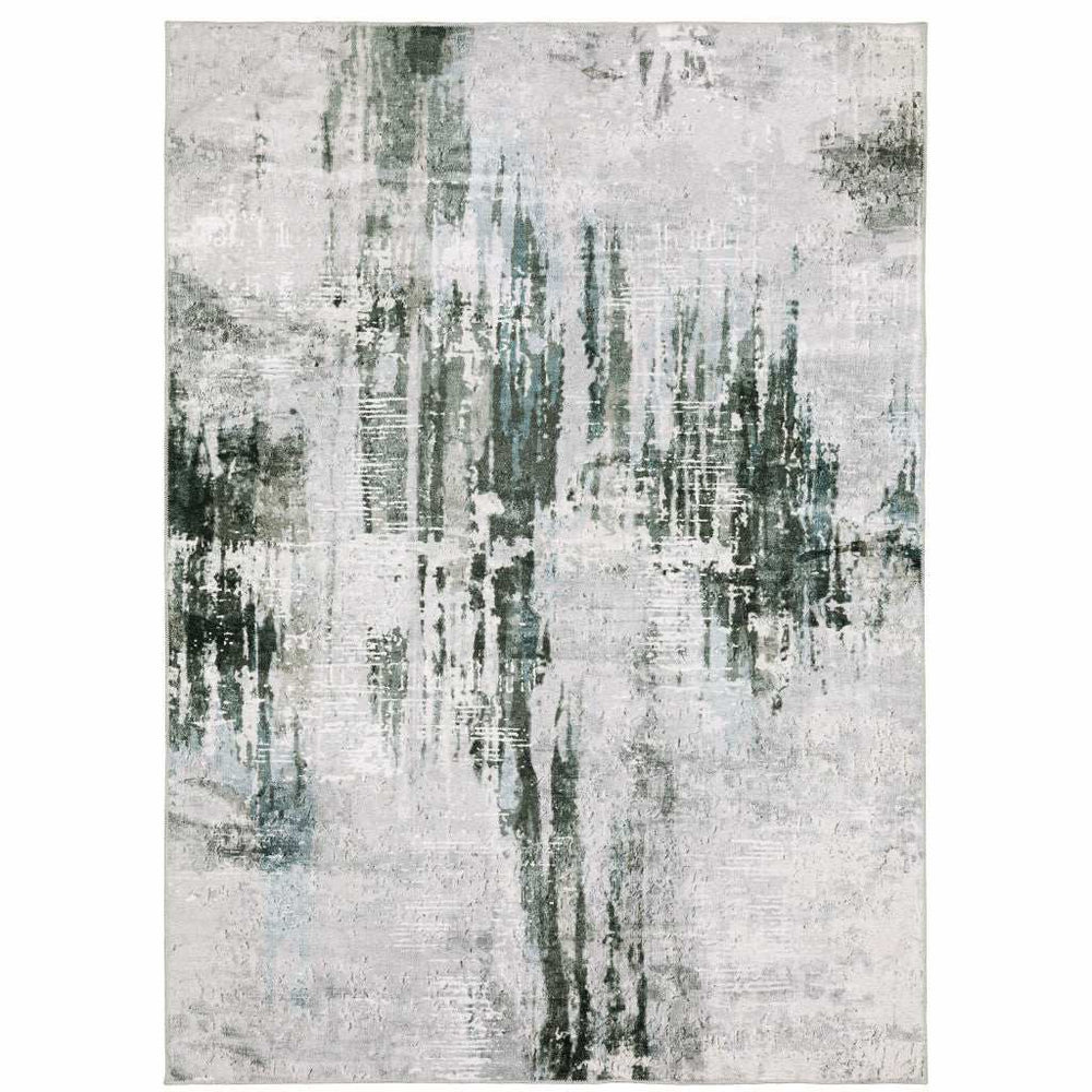 4' X 6' Silver Grey Teal Blue And Charcoal Abstract Printed Stain Resistant Non Skid Area Rug - Homeroots - Flyclothing LLC