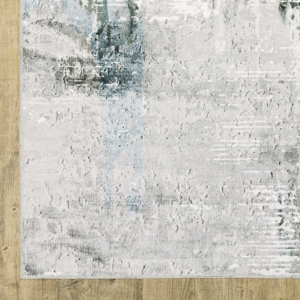4' X 6' Silver Grey Teal Blue And Charcoal Abstract Printed Stain Resistant Non Skid Area Rug - Homeroots - Flyclothing LLC