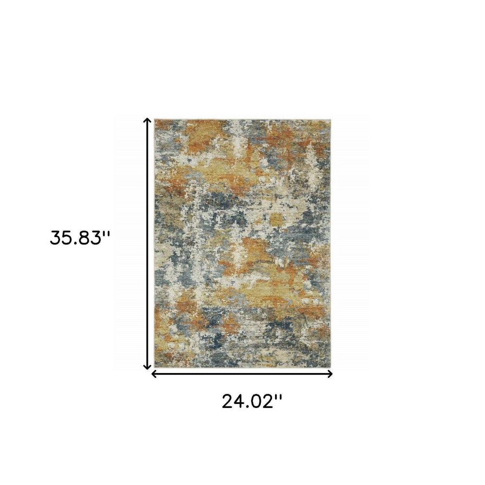 2' X 3' Teal Blue Orange Gold Grey Tan Brown And Beige Abstract Printed Stain Resistant Non Skid Area Rug - Homeroots - Flyclothing LLC