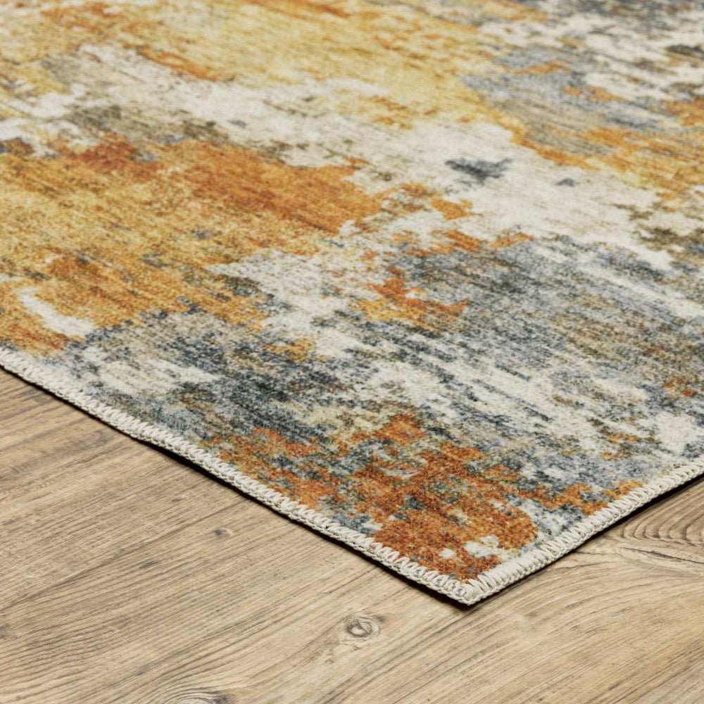 2' X 3' Teal Blue Orange Gold Grey Tan Brown And Beige Abstract Printed Stain Resistant Non Skid Area Rug - Homeroots - Flyclothing LLC