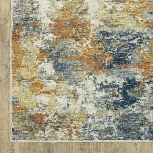 2' X 3' Teal Blue Orange Gold Grey Tan Brown And Beige Abstract Printed Stain Resistant Non Skid Area Rug - Homeroots - Flyclothing LLC