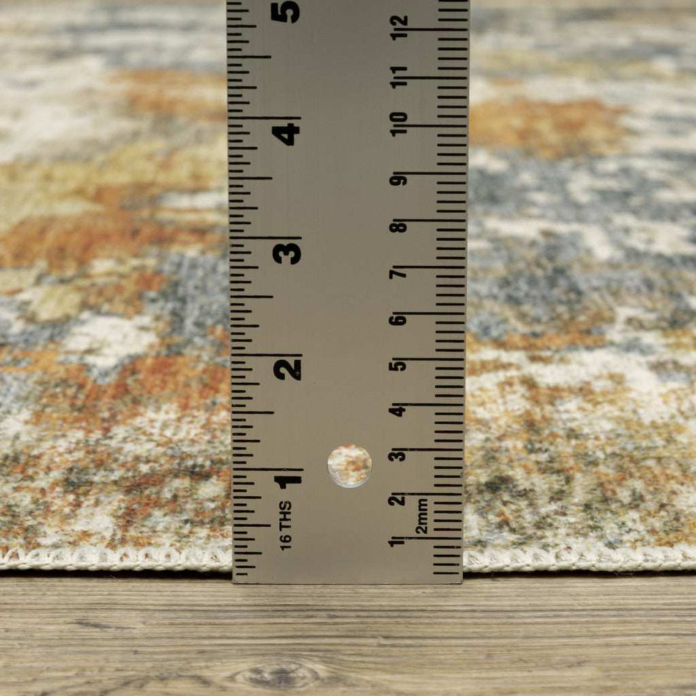 2' X 3' Teal Blue Orange Gold Grey Tan Brown And Beige Abstract Printed Stain Resistant Non Skid Area Rug - Homeroots - Flyclothing LLC