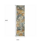 2' X 8' Teal Blue Orange Gold Grey Tan Brown And Beige Abstract Printed Stain Resistant Non Skid Runner Rug - Homeroots - Flyclothing LLC