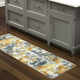 2' X 8' Teal Blue Orange Gold Grey Tan Brown And Beige Abstract Printed Stain Resistant Non Skid Runner Rug - Homeroots - Flyclothing LLC