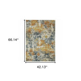 4' X 6' Teal Blue Orange Gold Grey Tan Brown And Beige Abstract Printed Stain Resistant Non Skid Area Rug - Homeroots - Flyclothing LLC