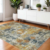 4' X 6' Teal Blue Orange Gold Grey Tan Brown And Beige Abstract Printed Stain Resistant Non Skid Area Rug - Homeroots - Flyclothing LLC