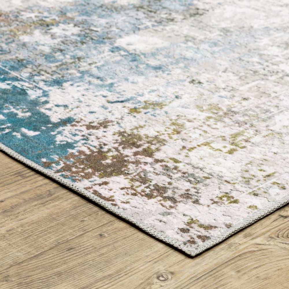 2' X 8' Ivory And Blue Abstract Printed Stain Resistant Non Skid Runner Rug - Homeroots - Flyclothing LLC