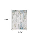 5' X 7' Ivory Teal Blue Grey Brown And Gold Abstract Printed Stain Resistant Non Skid Area Rug - Homeroots - Flyclothing LLC