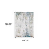 8' X 10' Ivory Teal Blue Grey Brown And Gold Abstract Printed Stain Resistant Non Skid Area Rug - Homeroots - Flyclothing LLC
