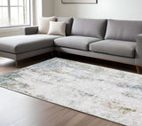 8' X 10' Ivory Teal Blue Grey Brown And Gold Abstract Printed Stain Resistant Non Skid Area Rug - Homeroots - Flyclothing LLC