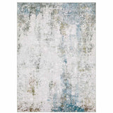 8' X 10' Ivory Teal Blue Grey Brown And Gold Abstract Printed Stain Resistant Non Skid Area Rug - Homeroots - Flyclothing LLC