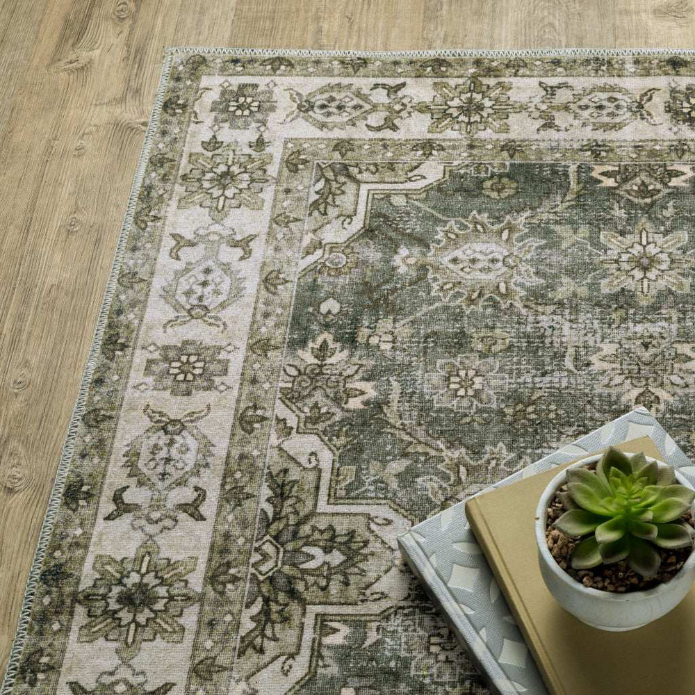2' X 3' Ivory And Blue Oriental Printed Stain Resistant Non Skid Area Rug - Homeroots - Flyclothing LLC
