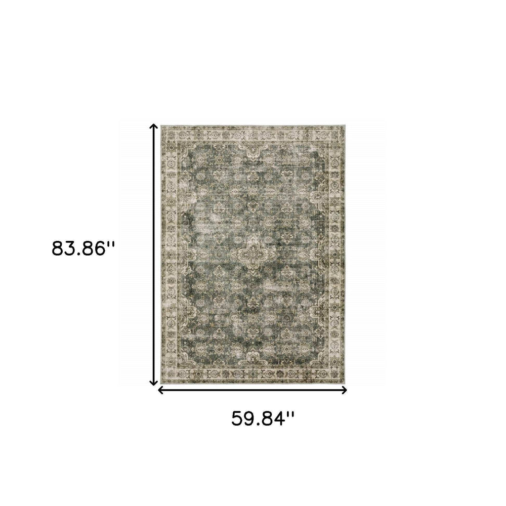5' X 7' Blue And Beige Oriental Printed Stain Resistant Non Skid Area Rug - Homeroots - Flyclothing LLC