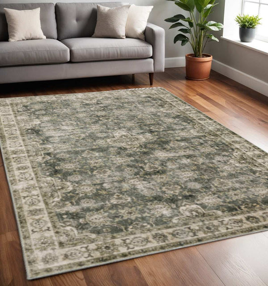 5' X 7' Blue And Beige Oriental Printed Stain Resistant Non Skid Area Rug - Homeroots - Flyclothing LLC