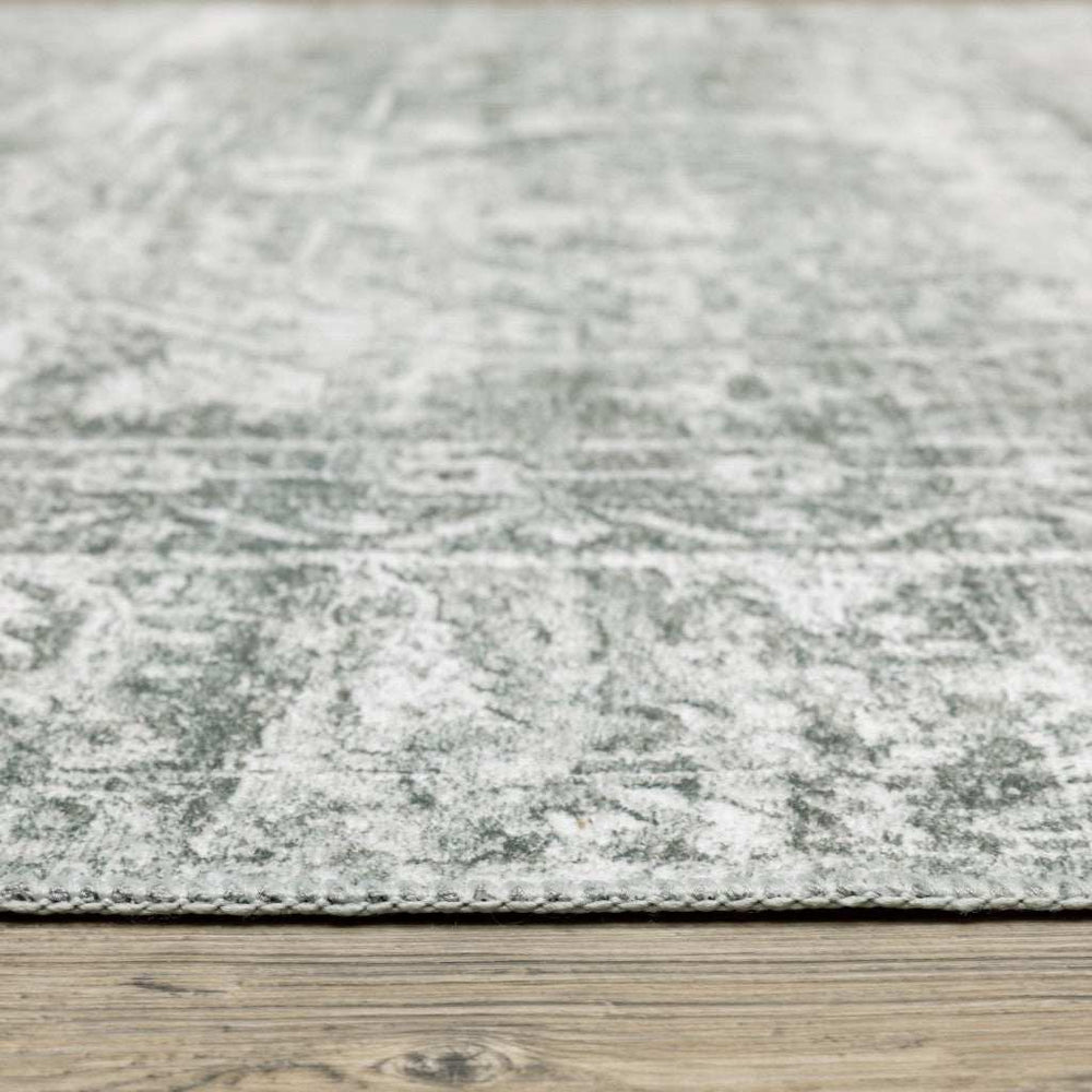 2' X 3' Sage Green Grey Ivory And Silver Oriental Printed Stain Resistant Non Skid Area Rug - Homeroots - Flyclothing LLC