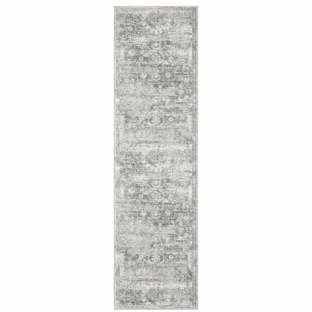 2' X 8' Gray And Ivory Oriental Printed Stain Resistant Non Skid Runner Rug - Homeroots - Flyclothing LLC
