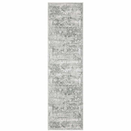2' X 8' Gray And Ivory Oriental Printed Stain Resistant Non Skid Runner Rug - Homeroots - Flyclothing LLC
