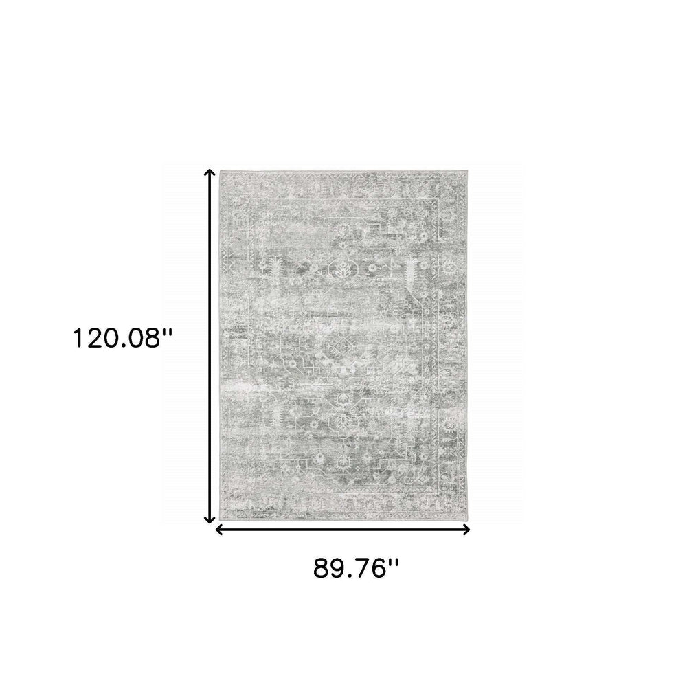 8' X 10' Sage Green Grey Ivory And Silver Oriental Printed Stain Resistant Non Skid Area Rug - Homeroots - Flyclothing LLC