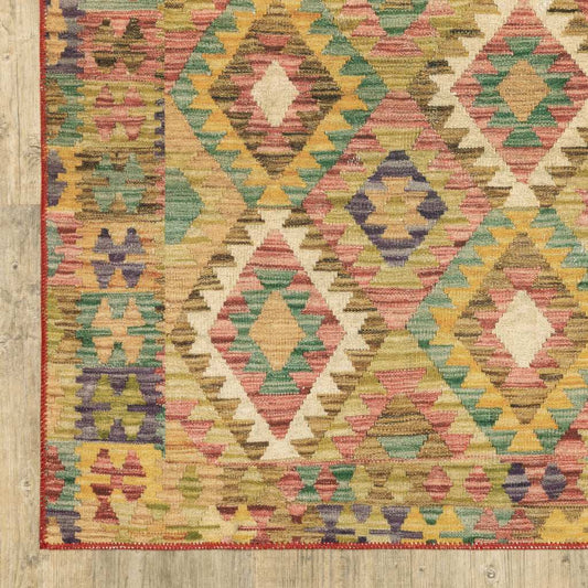 2' X 3' Gold Orange Brown Red Green Purple And Beige Southwestern Printed Stain Resistant Non Skid Area Rug - Homeroots - Flyclothing LLC