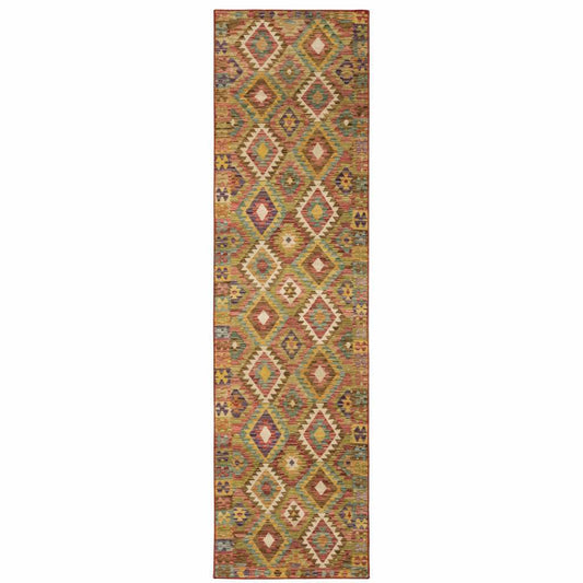 2' X 8' Gold Orange Brown Red Green Purple And Beige Southwestern Printed Stain Resistant Non Skid Runner Rug - Homeroots - Flyclothing LLC