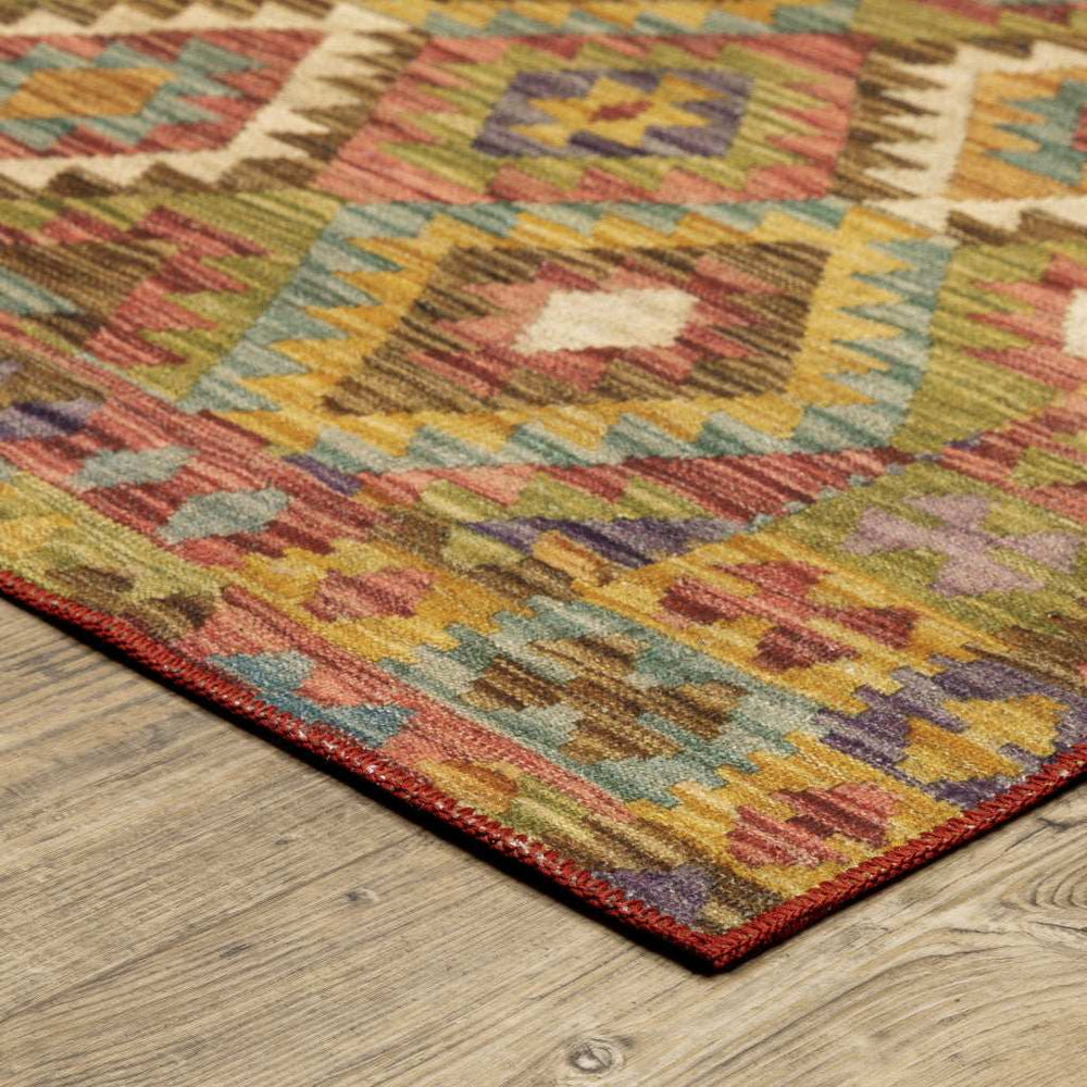 2' X 8' Gold Orange Brown Red Green Purple And Beige Southwestern Printed Stain Resistant Non Skid Runner Rug - Homeroots - Flyclothing LLC