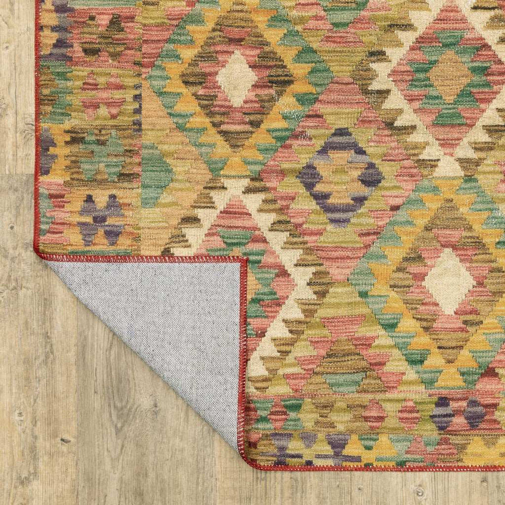 2' X 8' Gold Orange Brown Red Green Purple And Beige Southwestern Printed Stain Resistant Non Skid Runner Rug - Homeroots - Flyclothing LLC