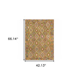 4' X 6' Gold Orange Brown Red Green Purple And Beige Southwestern Printed Stain Resistant Non Skid Area Rug - Homeroots - Flyclothing LLC