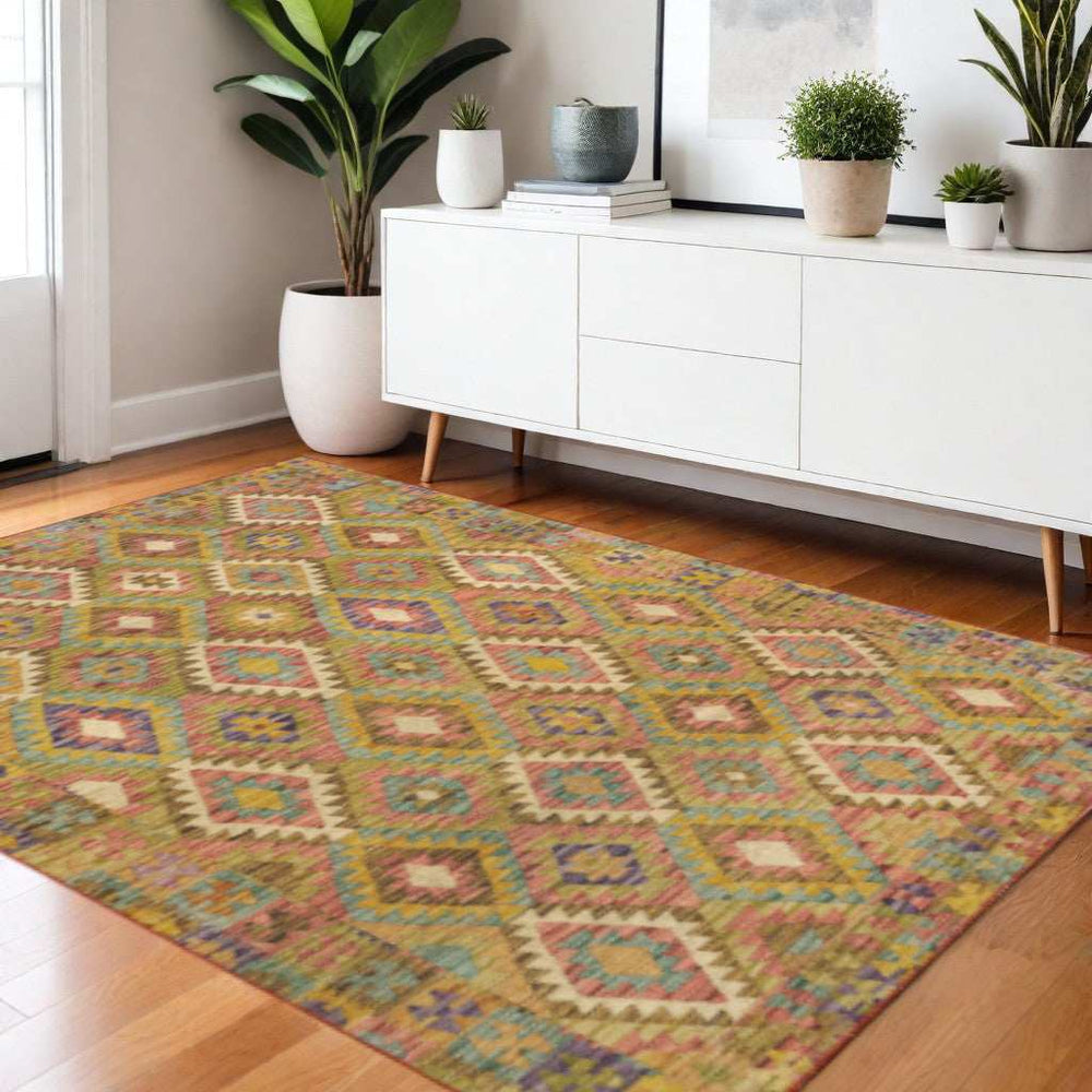 4' X 6' Gold Orange Brown Red Green Purple And Beige Southwestern Printed Stain Resistant Non Skid Area Rug - Homeroots - Flyclothing LLC