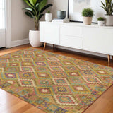 4' X 6' Gold Orange Brown Red Green Purple And Beige Southwestern Printed Stain Resistant Non Skid Area Rug - Homeroots - Flyclothing LLC