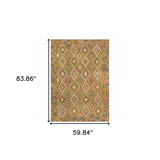 5' X 7' Gold Orange Brown Red Green Purple And Beige Southwestern Printed Stain Resistant Non Skid Area Rug - Homeroots - Flyclothing LLC