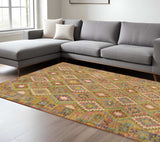 8' X 10' Gold Orange Brown Red Green Purple And Beige Southwestern Printed Stain Resistant Non Skid Area Rug - Homeroots - Flyclothing LLC