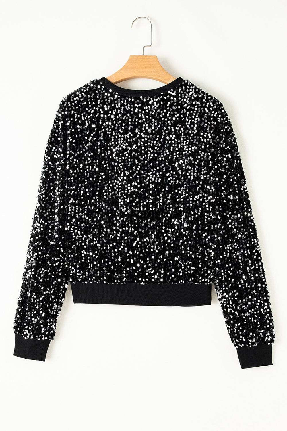 Sequin Round Neck Long Sleeve Blouse - Trendsi - Flyclothing LLC