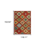 10' X 13' Red Green Gold Blue Teal And Ivory Geometric Power Loom Stain Resistant Area Rug - Homeroots - Flyclothing LLC