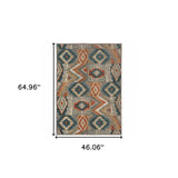 4' X 6' Blue Teal Grey Orange Gold Ivory And Rust Geometric Power Loom Stain Resistant Area Rug - Homeroots - Flyclothing LLC