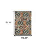 10' X 13' Blue Teal Grey Orange Gold Ivory And Rust Geometric Power Loom Stain Resistant Area Rug - Homeroots - Flyclothing LLC