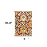 10' X 13' Red Gold Teal Grey Ivory And Blue Oriental Power Loom Stain Resistant Area Rug - Homeroots - Flyclothing LLC