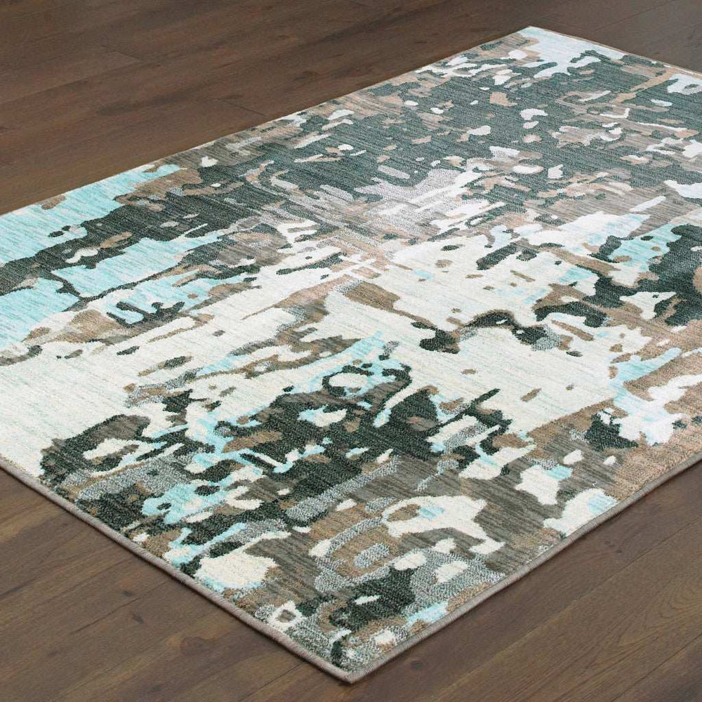 10' X 13' Grey And Blue Abstract Power Loom Stain Resistant Area Rug - Homeroots - Flyclothing LLC