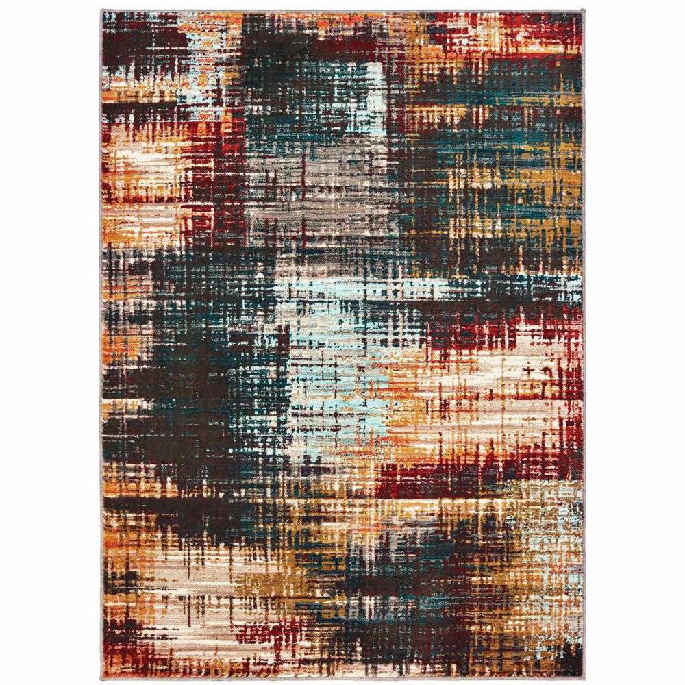 10' X 13' Blue Gold Red And Grey Abstract Power Loom Stain Resistant Area Rug - Homeroots - Flyclothing LLC