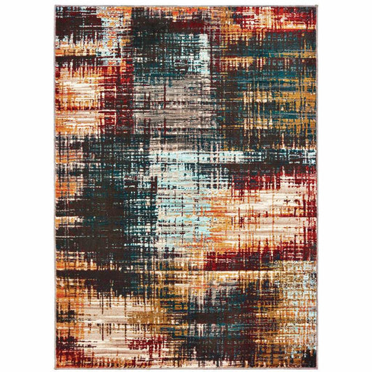 10' X 13' Blue Gold Red And Grey Abstract Power Loom Stain Resistant Area Rug - Homeroots - Flyclothing LLC