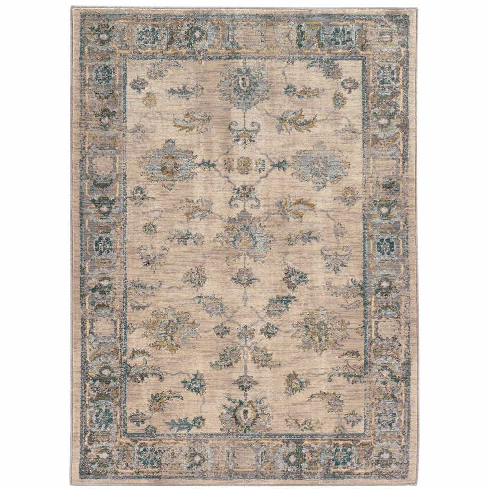 10' X 13' Ivory Blue Gold And Grey Oriental Power Loom Stain Resistant Area Rug - Homeroots - Flyclothing LLC