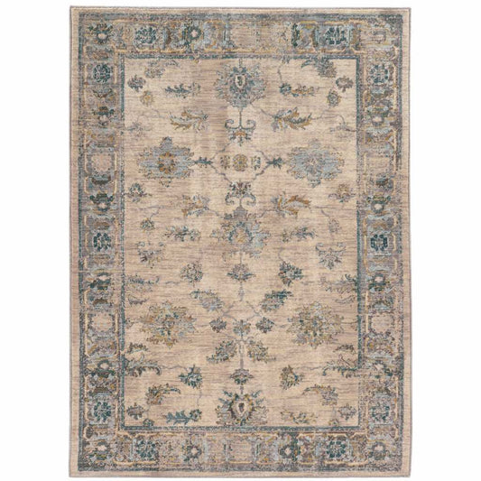 10' X 13' Ivory Blue Gold And Grey Oriental Power Loom Stain Resistant Area Rug - Homeroots - Flyclothing LLC
