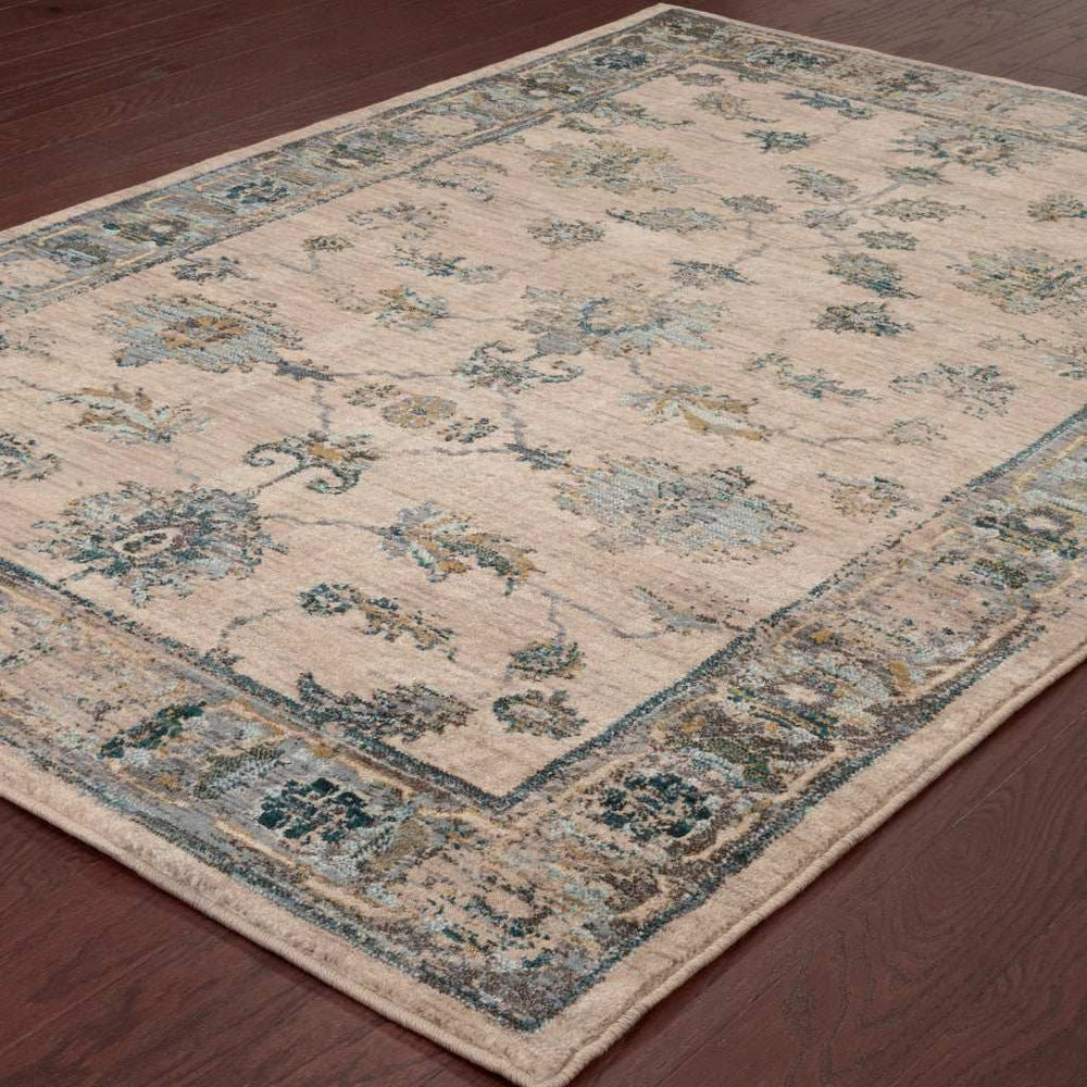10' X 13' Ivory Blue Gold And Grey Oriental Power Loom Stain Resistant Area Rug - Homeroots - Flyclothing LLC