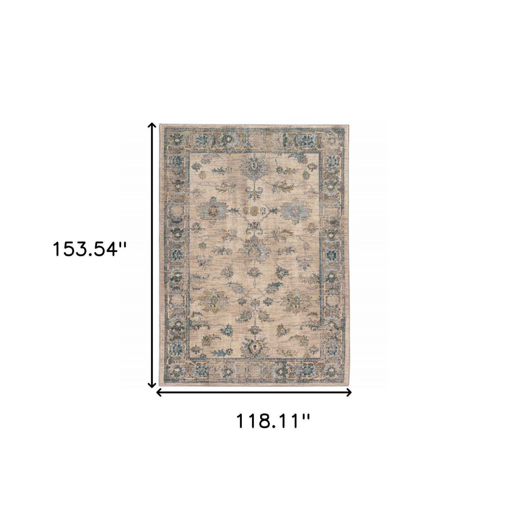 10' X 13' Ivory Blue Gold And Grey Oriental Power Loom Stain Resistant Area Rug - Homeroots - Flyclothing LLC