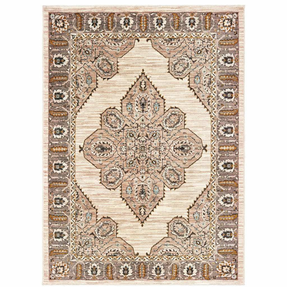 10' X 13' Ivory Gold Grey And Blue Oriental Power Loom Stain Resistant Area Rug - Homeroots - Flyclothing LLC