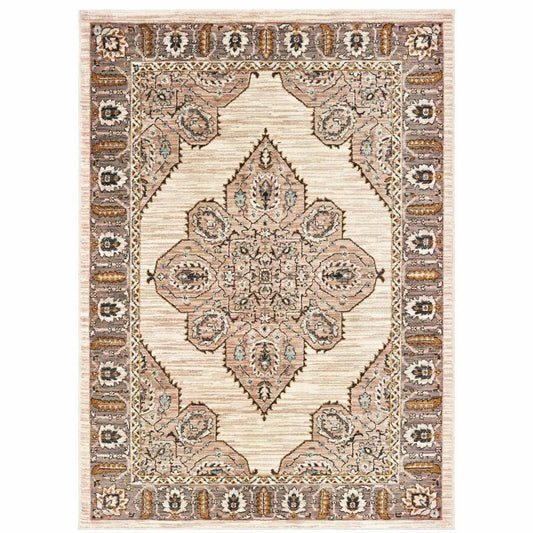 10' X 13' Ivory Gold Grey And Blue Oriental Power Loom Stain Resistant Area Rug - Homeroots - Flyclothing LLC