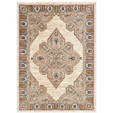 10' X 13' Ivory Gold Grey And Blue Oriental Power Loom Stain Resistant Area Rug - Homeroots - Flyclothing LLC