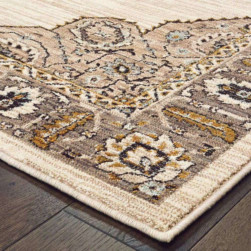 10' X 13' Ivory Gold Grey And Blue Oriental Power Loom Stain Resistant Area Rug - Homeroots - Flyclothing LLC