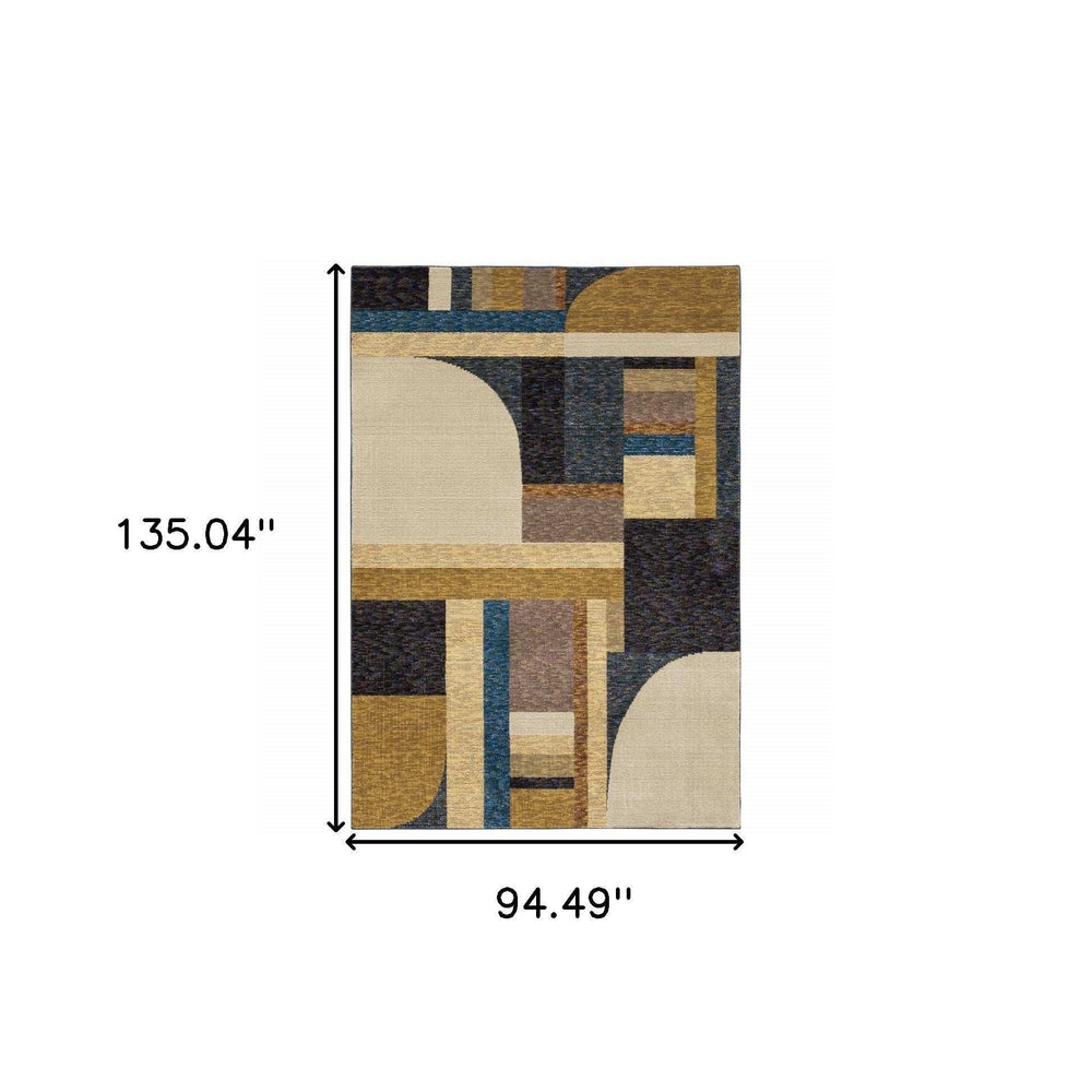 8' X 11' Blue and Beige Geometric Power Loom Area Rug - Homeroots - Flyclothing LLC
