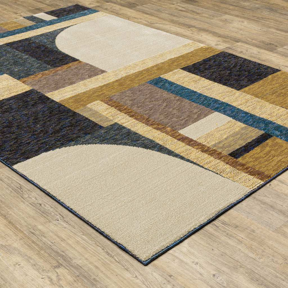 8' X 11' Blue and Beige Geometric Power Loom Area Rug - Homeroots - Flyclothing LLC